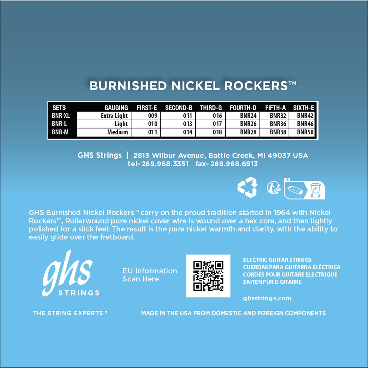 GHS BNR-M Burnished Nickel Rockers Electric Guitar Strings Medium (11-50)