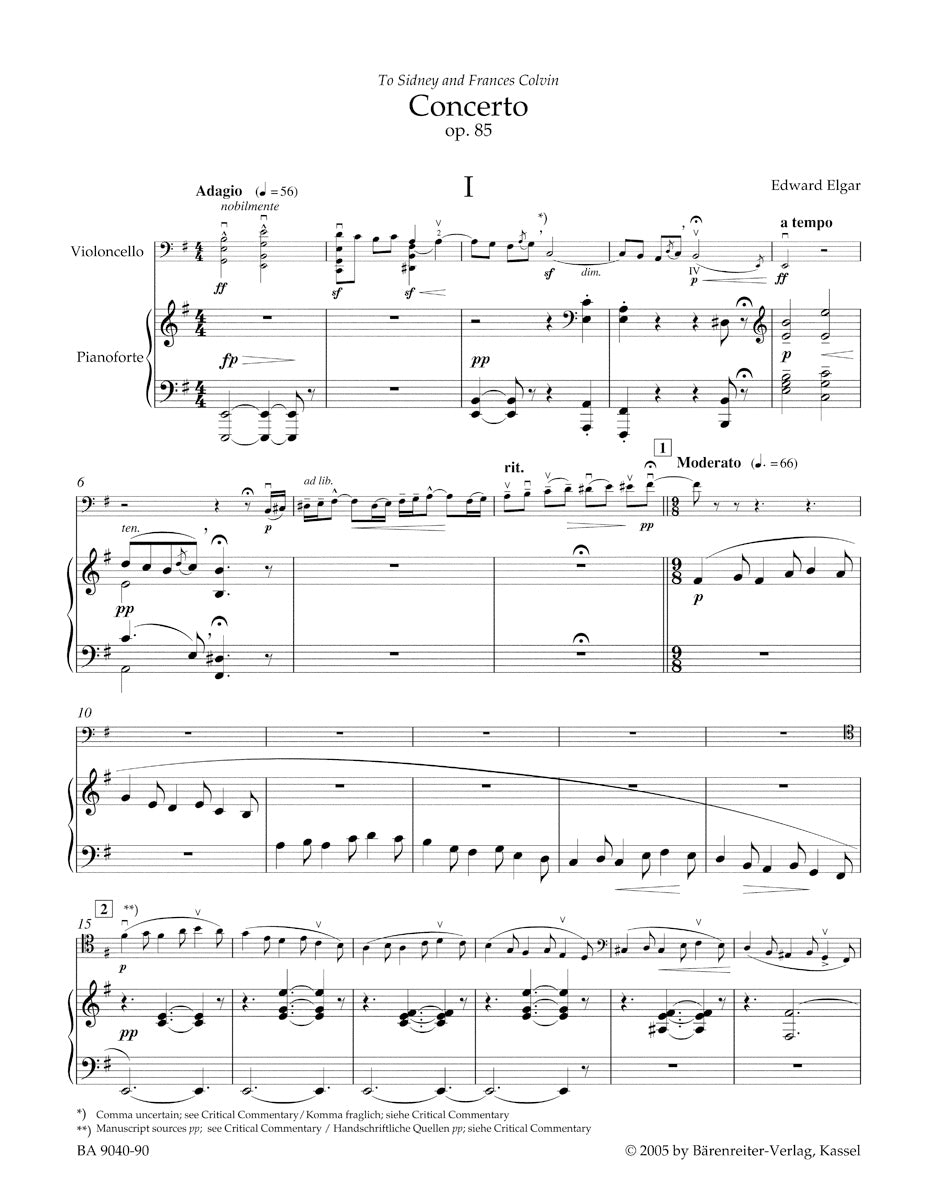 Baerenreiter Elgar Concerto for Violoncello and Orchestra in E minor op. 85