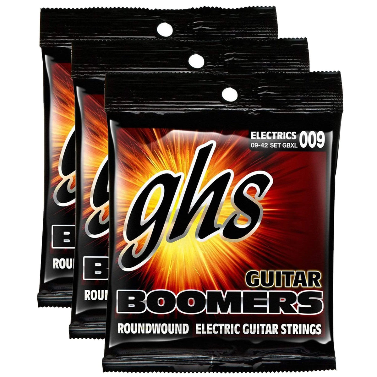 GHS Boomers GBXL Electric Guitar Strings, 9-42 (3-Pack Bundle)