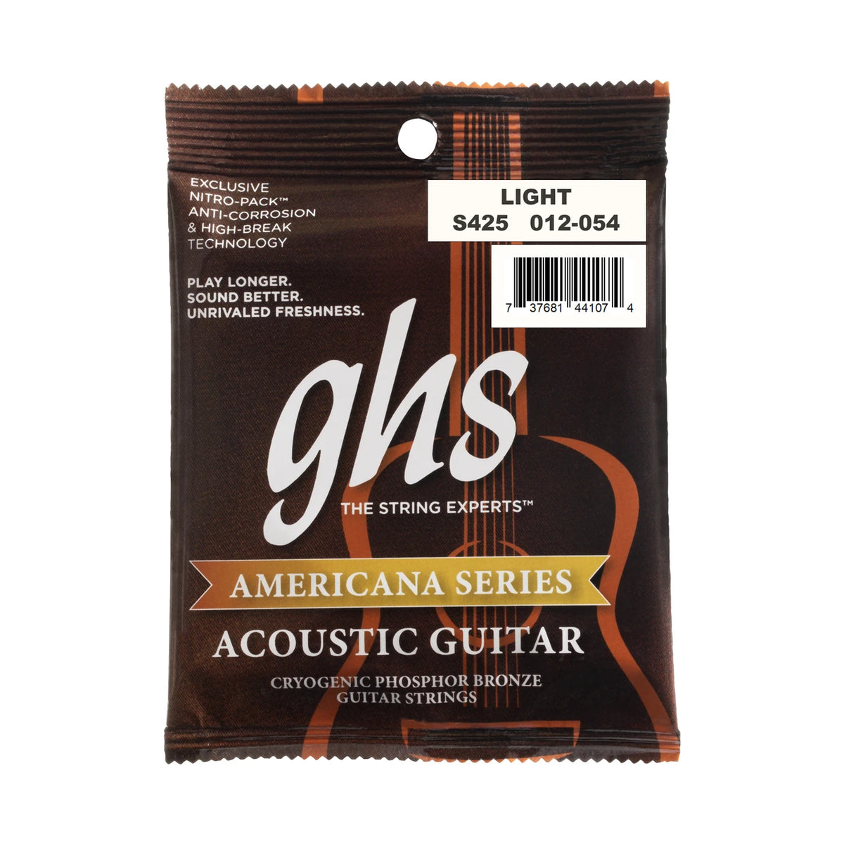 GHS S425 Americana Phosphor Bronze Acoustic Guitar Strings Light (12-54)