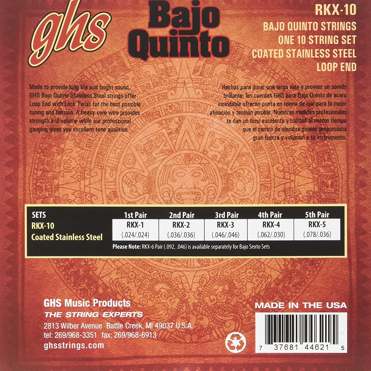 GHS RKX-10 Bajo Quinto Strings Stainless Steel