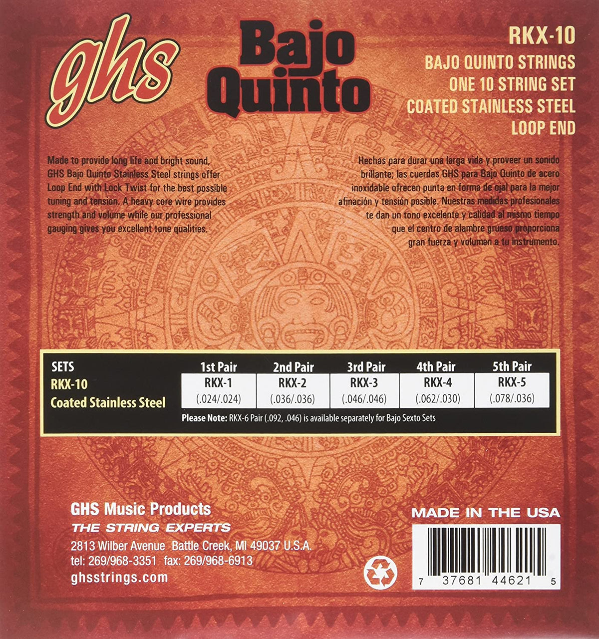 GHS RKX-10 Bajo Quinto Strings Stainless Steel