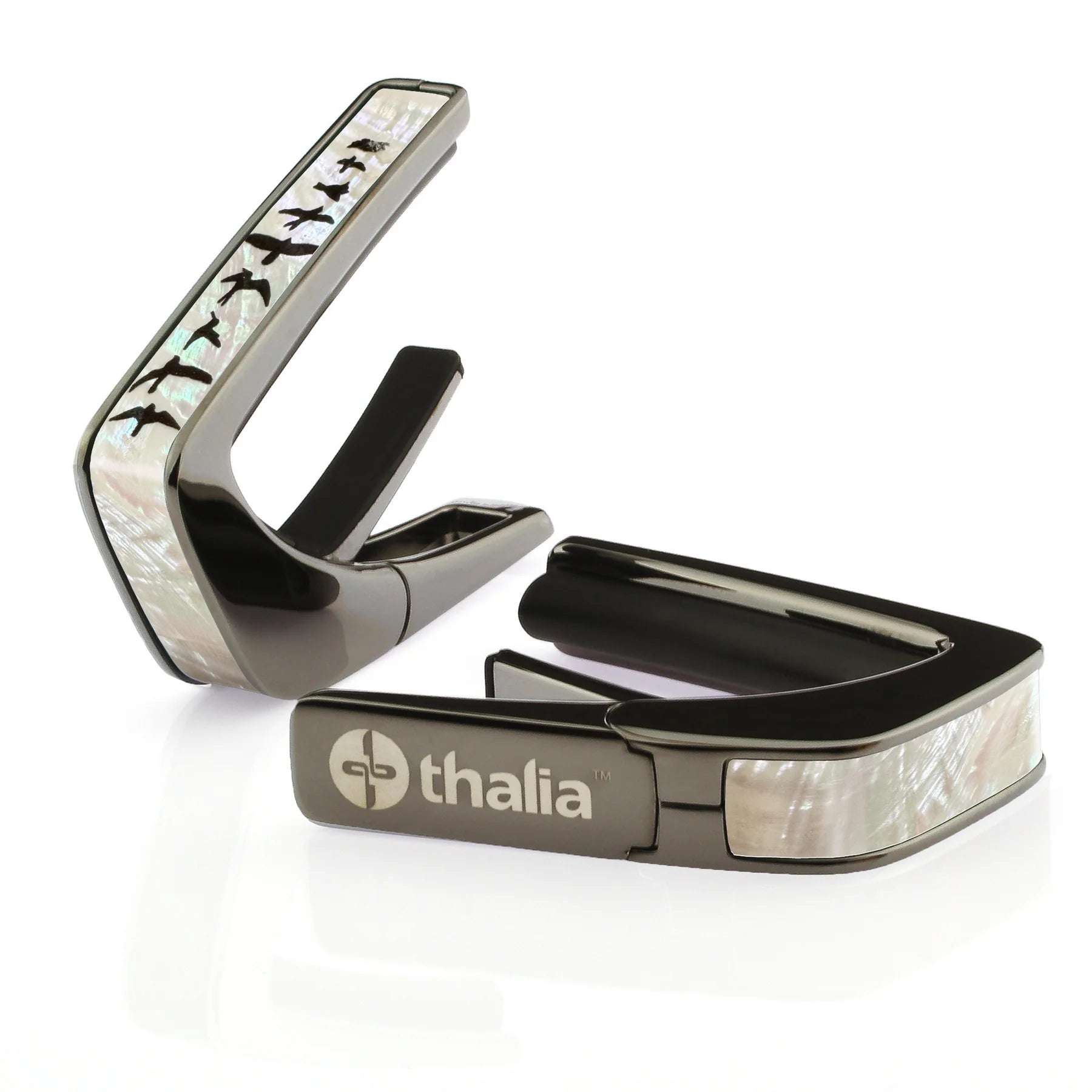 Thalia Guitar Capo Deluxe Birds on Pearl Black Chrome