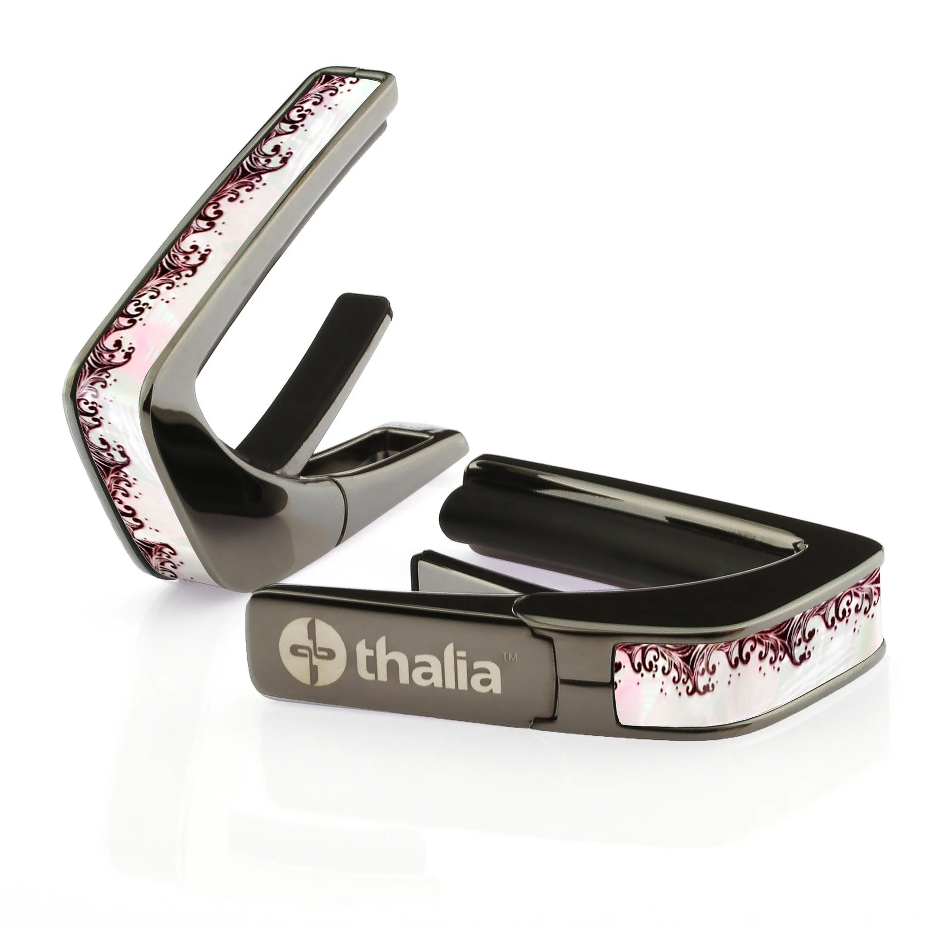Thalia Guitar Capo Deluxe White Pearl Waves Black Chrome